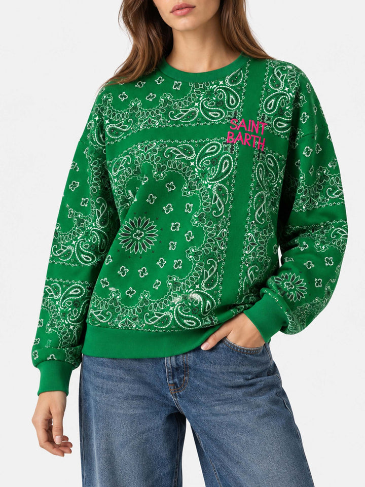 Grünes Baumwoll-Sweatshirt Green Stardust mit Bandana-Print 