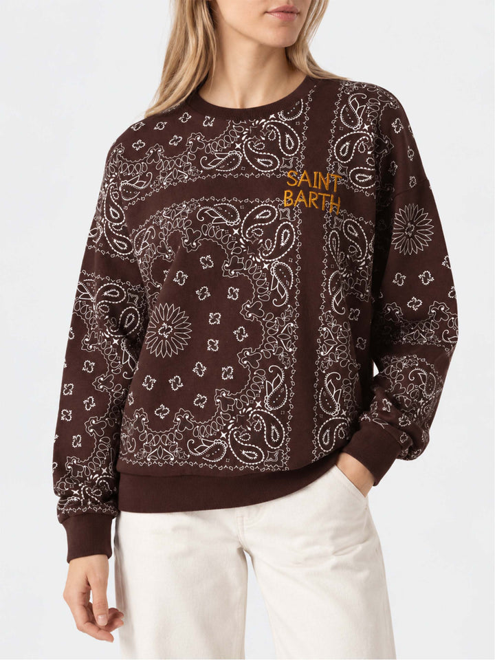 Braunes Baumwoll-Sweatshirt Stardust mit Bandana-Print 