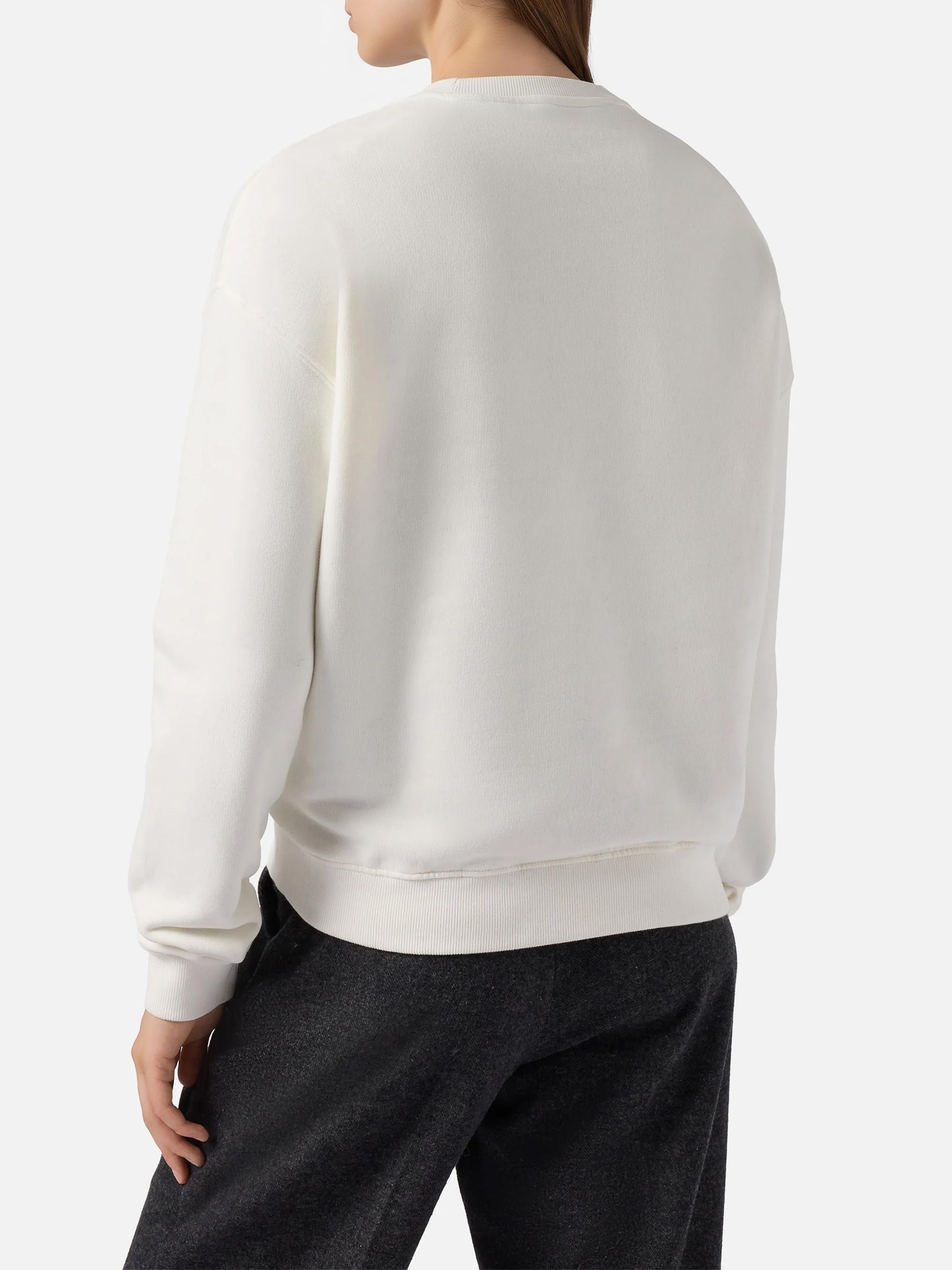 Sternenstaub-Baumwoll-Sweatshirt in Weiß mit Strassapplikationen Après-Ski-Queen