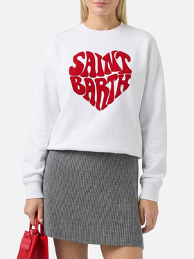 Crewneck sweatshirt with flocked Saint Barth heart