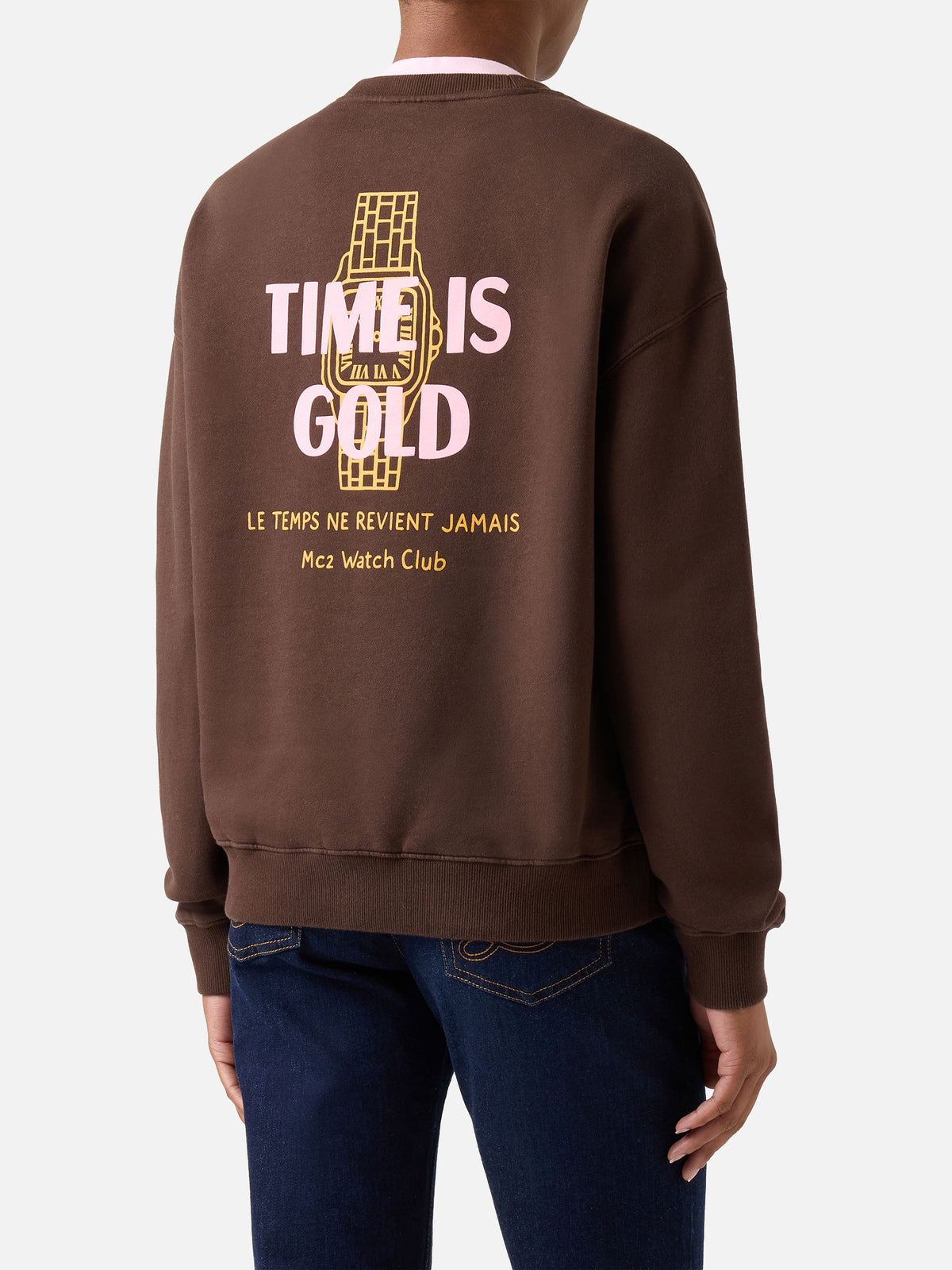 Felpa Stardust marrone con stampa Time Is Gold