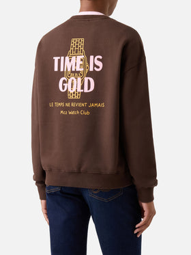 Felpa Stardust marrone con stampa Time Is Gold