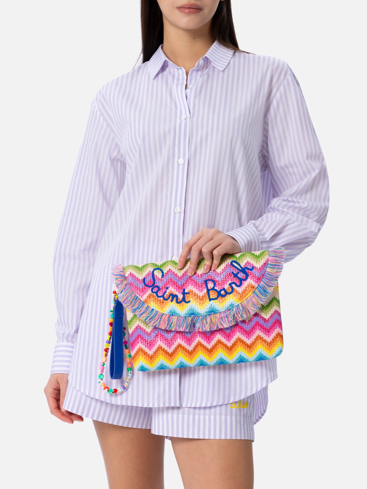 Pouch in paglia con charms frutta