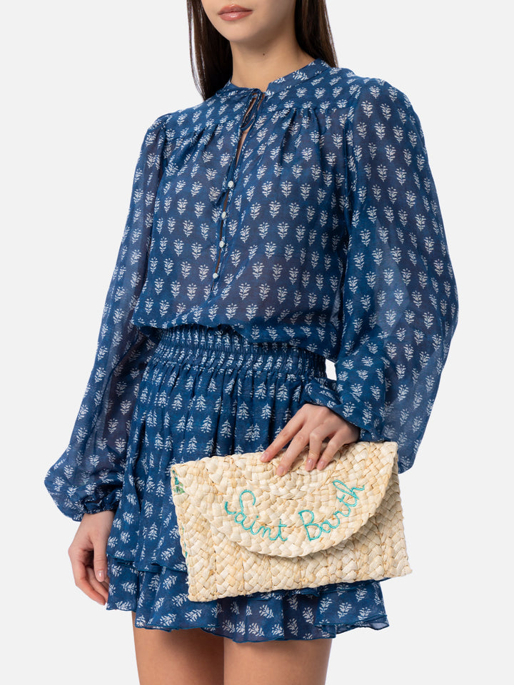 Pouch Envelope in paglia con ricamo Saint Barth
