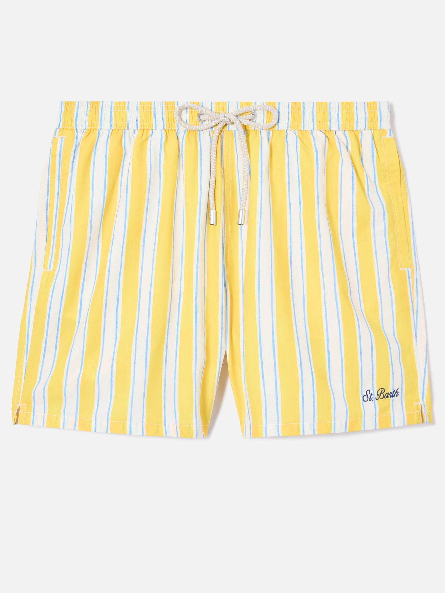 Bañador Syros con estampado de rayas amarillas y bordado con logotipo 