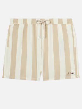Syros-Badeshorts mit weiß-beigem Streifenprint 