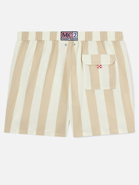 Syros swim shorts with white and beige striped print