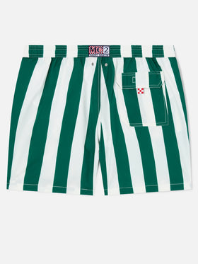 Syros swim shorts with white and British green striped print