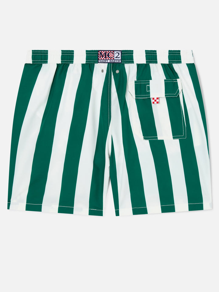 Costume mare Syros a righe bianche e verde inglese