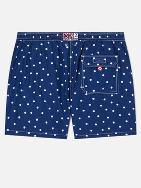 Syros swim shorts in blue with polka dot embroidery