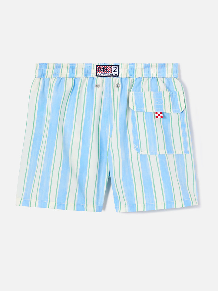 Syros Jr swim shorts striped with St. Barth embroidery