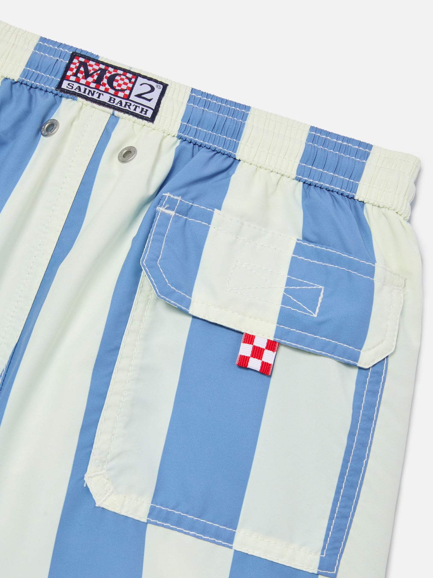 Syros Jr swim shorts wide striped with St. Barth embroidery