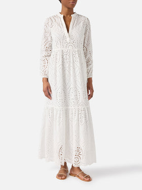 Long Sylvia dress in white sangallo fabric