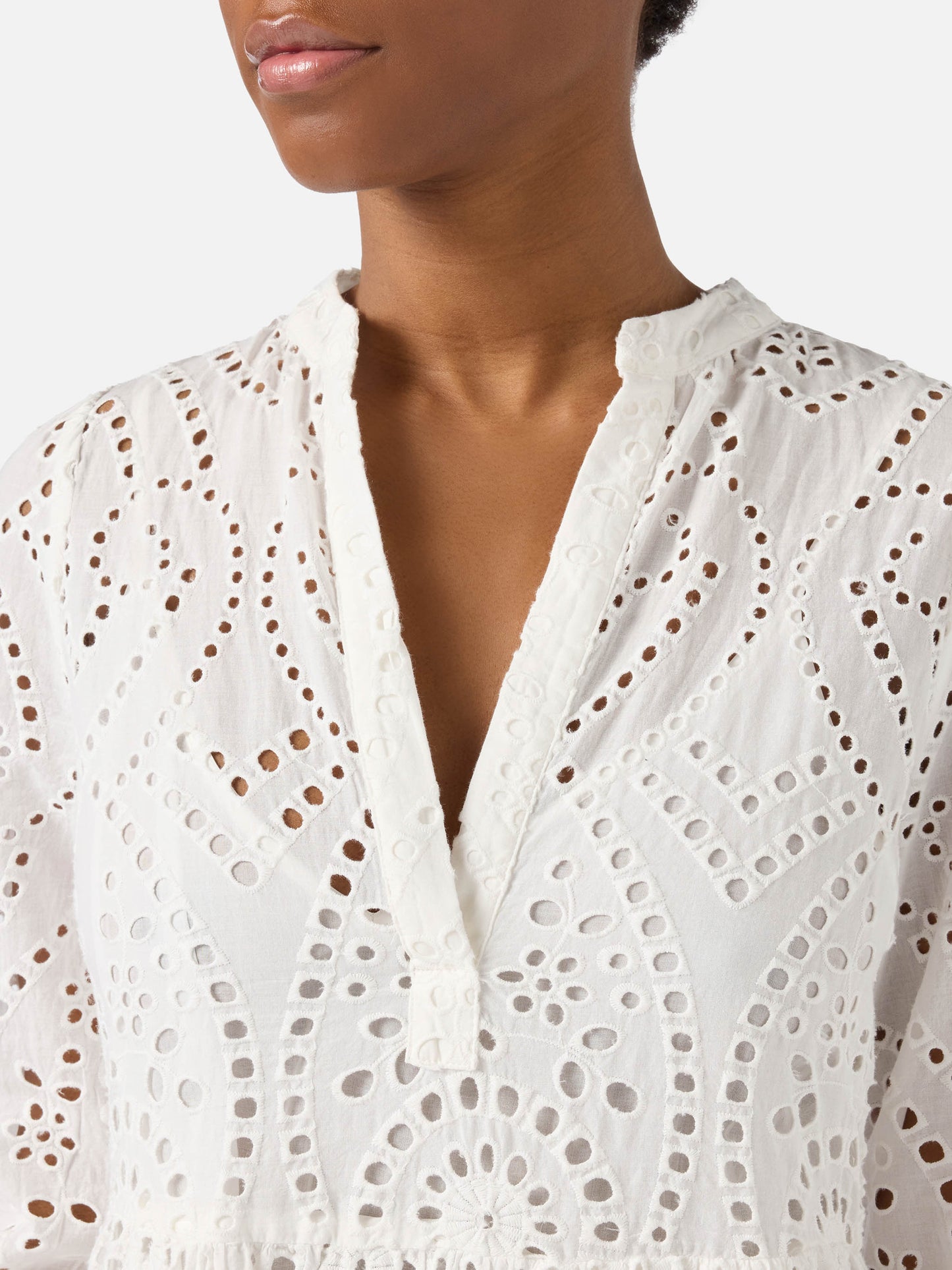 Long Sylvia dress in white sangallo fabric