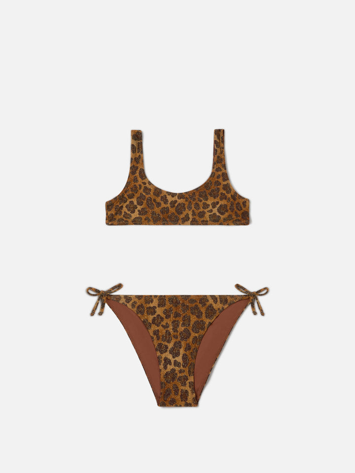 Taffy Mädchen-Bikini aus Lurex mit Leopardenmuster und Bralette-Top 