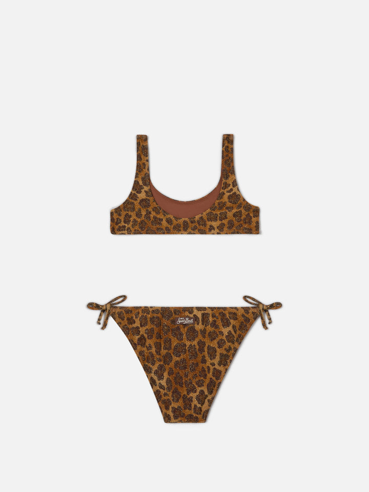 Taffy Mädchen-Bikini aus Lurex mit Leopardenmuster und Bralette-Top 