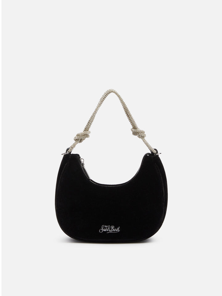 Black velvet baguette bag Tallulah with rhinestones handle - MC2 Saint Barth