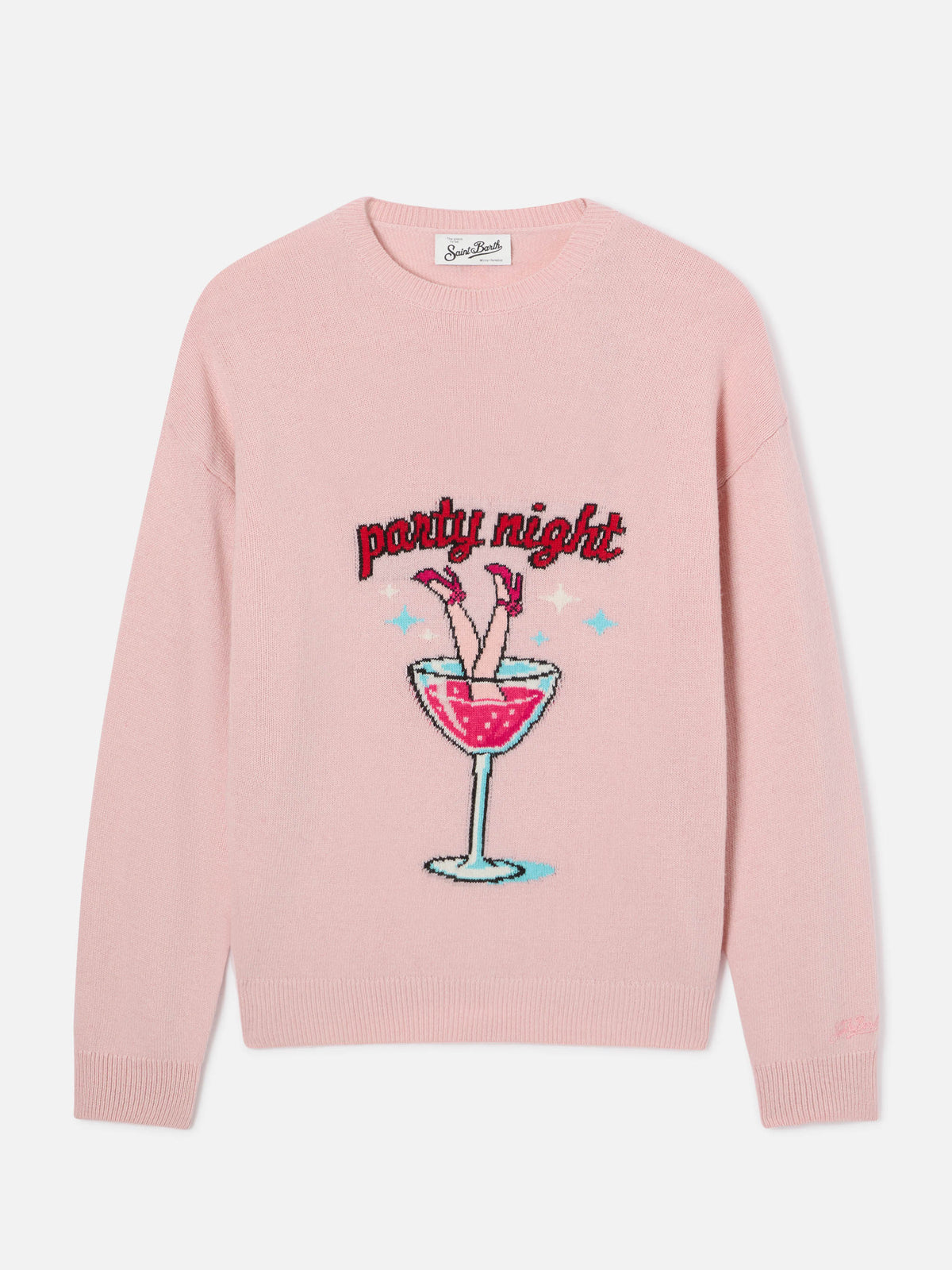 Pull col rond en maille Tessa rose en mélange de laine et de cachemire avec broderie Party Night 