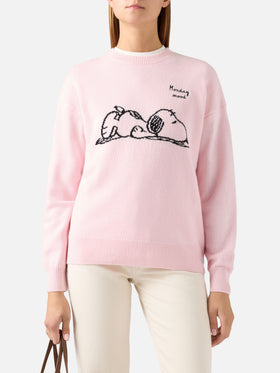 Pink Tessa wool and cashmere blend crewneck knit with Snoopy intarsia | Special edition