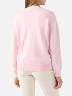 Pink Tessa wool and cashmere blend crewneck knit with Snoopy intarsia | Special edition