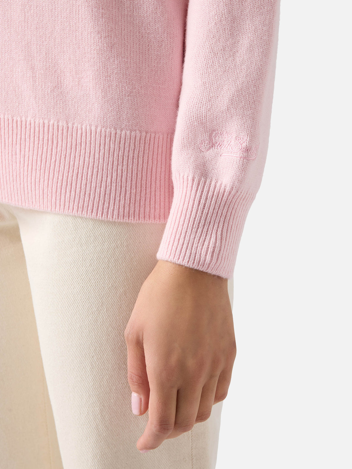 Pink Tessa wool and cashmere blend crewneck knit with Snoopy intarsia | Special edition
