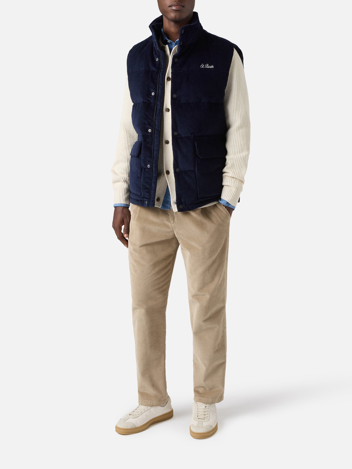 Down padded vest Thunder with in navy blue corduroy