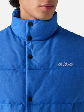 Gilet da uomo imbottito in piuma di lana bluette con tasche
