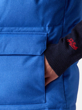 Gilet da uomo imbottito in piuma di lana bluette con tasche