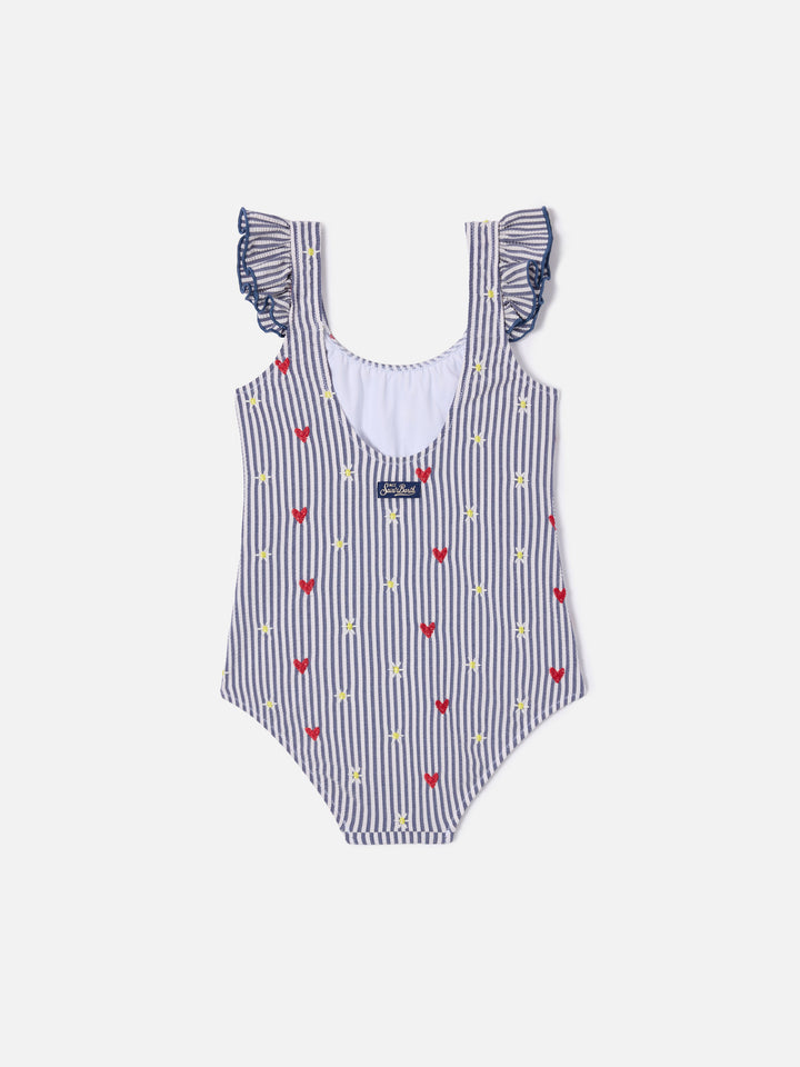 Tilda one-piece swimsuit in striped seersucker with embroidery