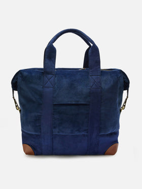 Travel Bag Corduroy Duffel in blue corduroy velvet and suede