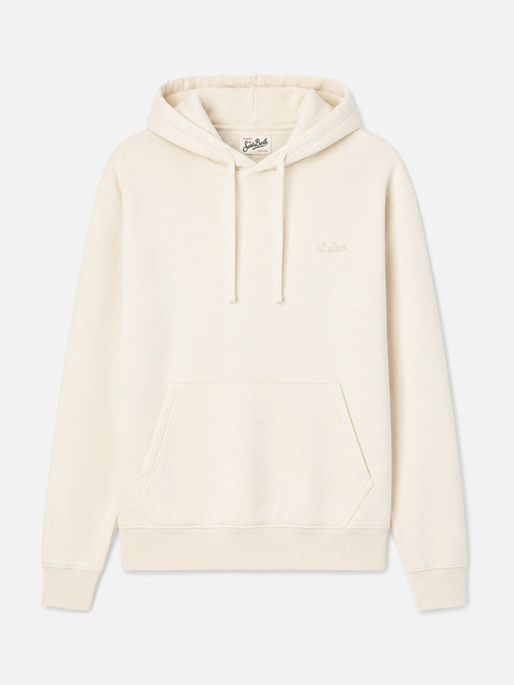 Tribeca Baumwoll-Hoodie in Creme mit St. Barth-Stickerei 