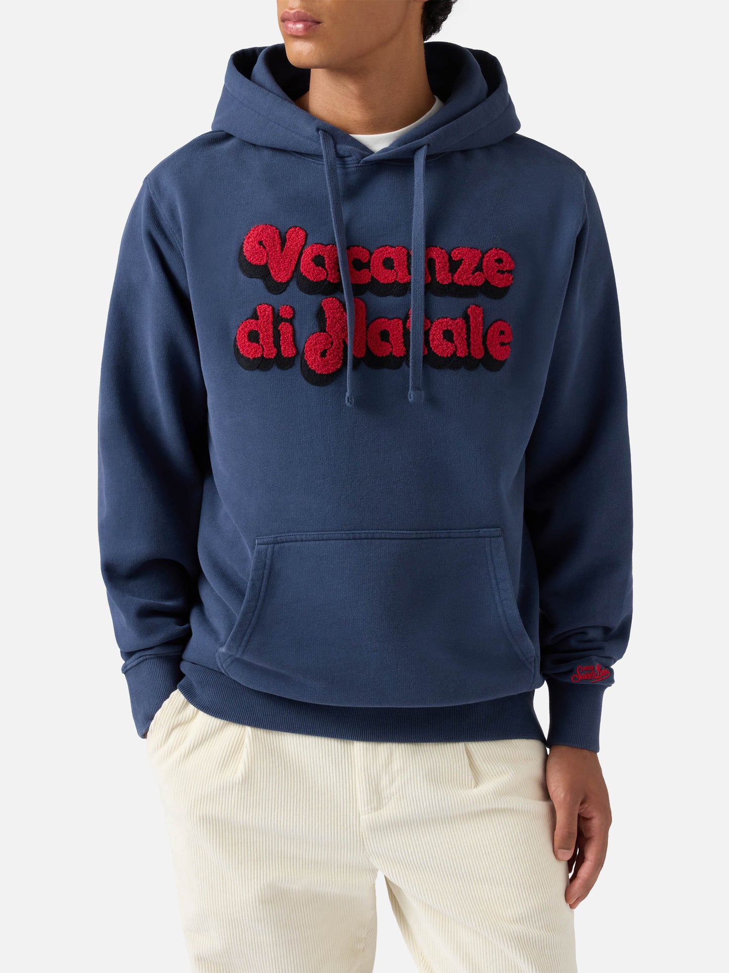 Tribeca-Kapuzenpullover aus Baumwolle in Blau mit „Vacanze di Natale“-Stickerei | VACANZE DI NATALE SONDERAUSGABE