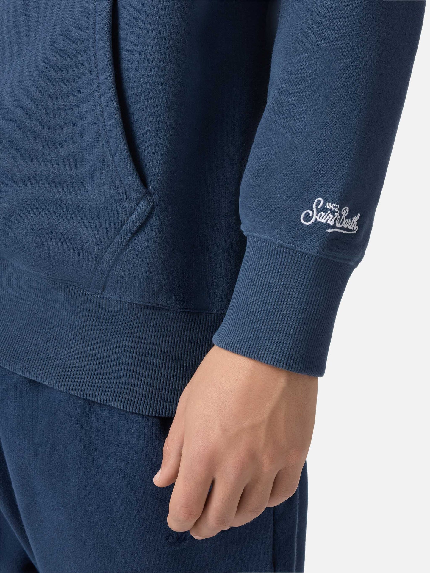 Felpa Tribeca in cotone blu con cappuccio e stapa St. Moritz | ST. MORITZ TOP OF THE WORLD