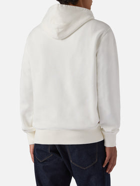 Tribeca cotton hoodie in white with Yuppies flock print | YUPPIES SPECIAL EDITION
