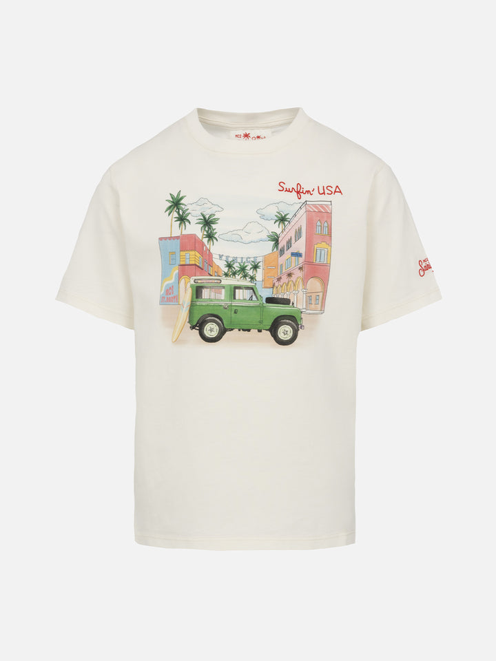 Boy cotton t-shirt with Venice placed print and Surfin USA embroidery - MC2 Saint Barth