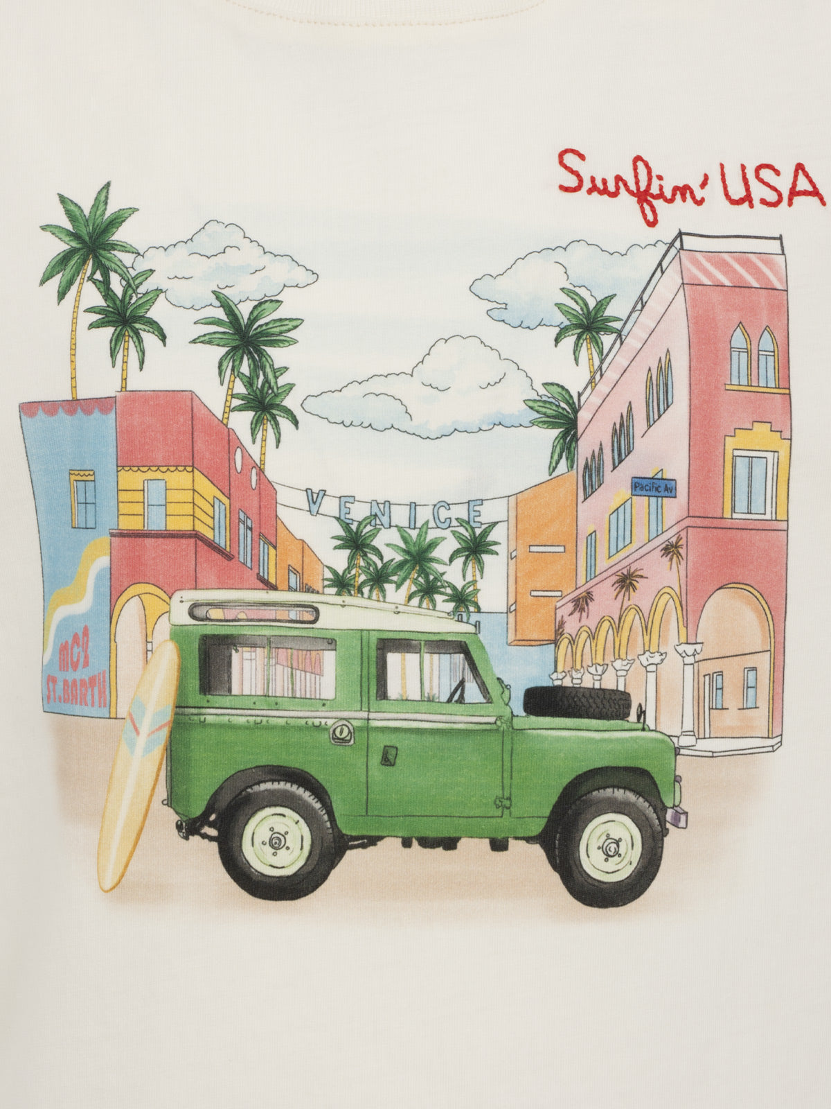 Man cotton t-shirt with placed print and Surfin'USA embroidery - MC2 Saint Barth