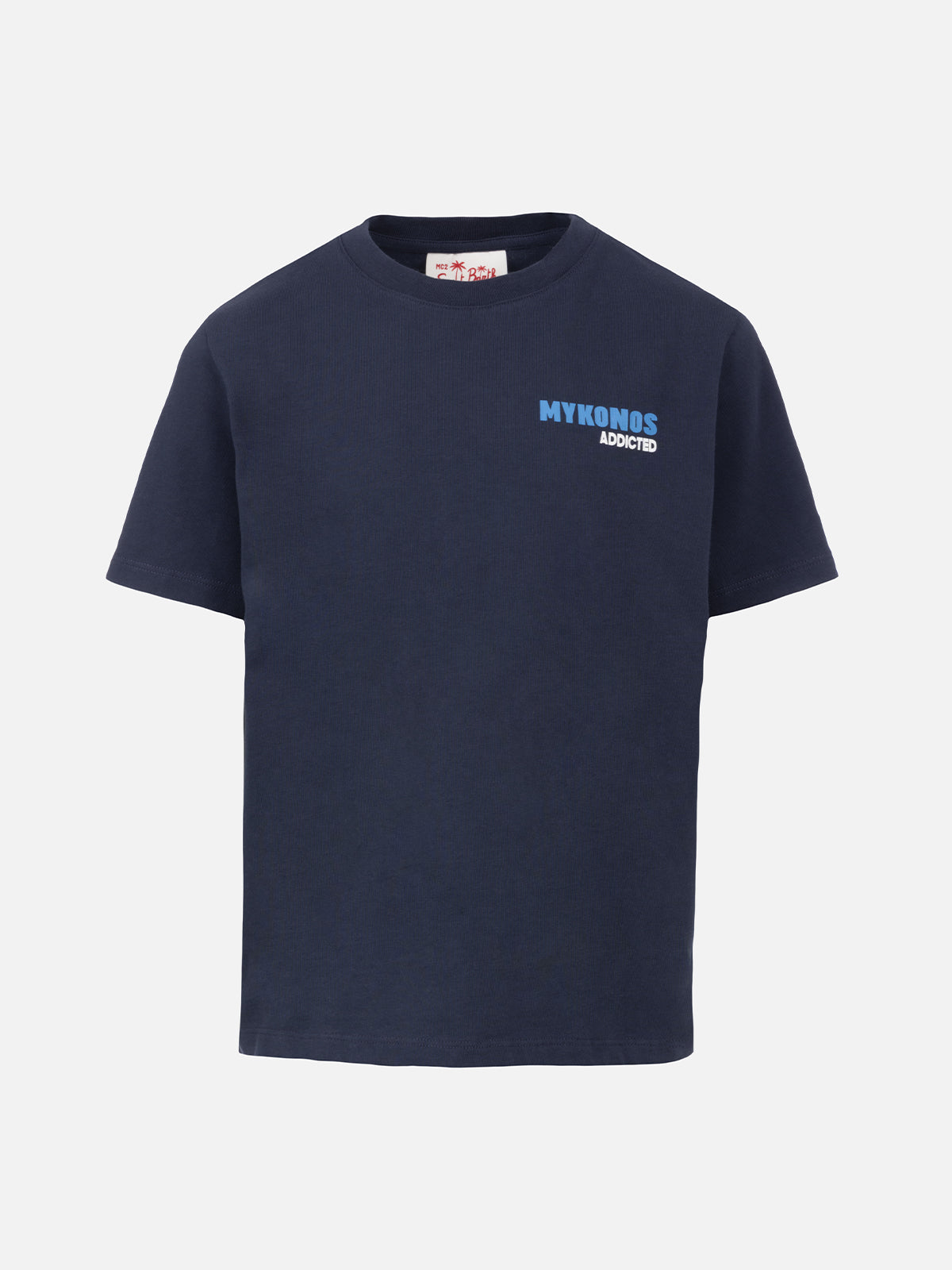 Boy cotton t-shirt with Mykonos addicted postcard print - MC2 Saint Barth