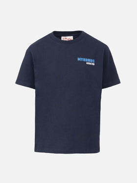 Boy cotton t-shirt with Mykonos addicted postcard print - MC2 Saint Barth