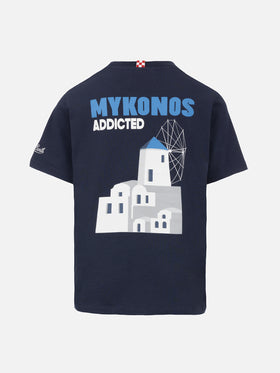 Boy cotton t-shirt with Mykonos addicted postcard print - MC2 Saint Barth