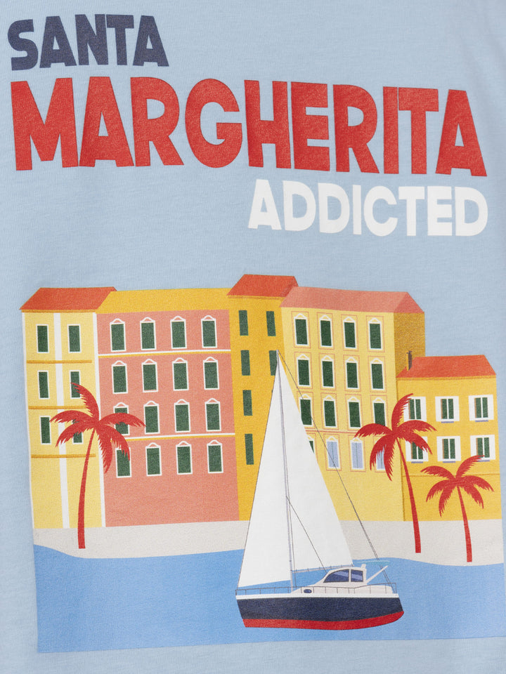 Boy cotton t-shirt with Santa Margherita addicted postcard print - MC2 Saint Barth