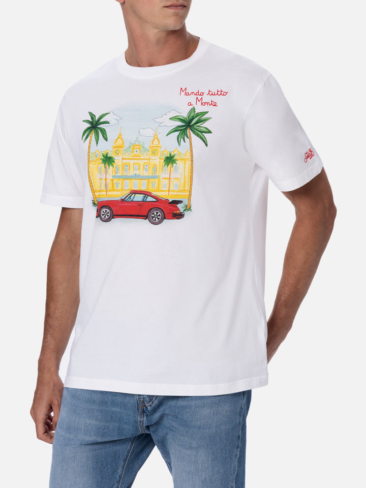 Man cotton t-shirt with Montecarlo placed print and embroidery - MC2 Saint Barth