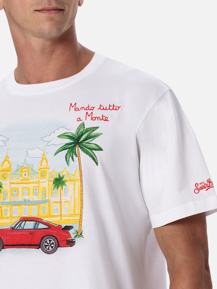 Man cotton t-shirt with Montecarlo placed print and embroidery - MC2 Saint Barth