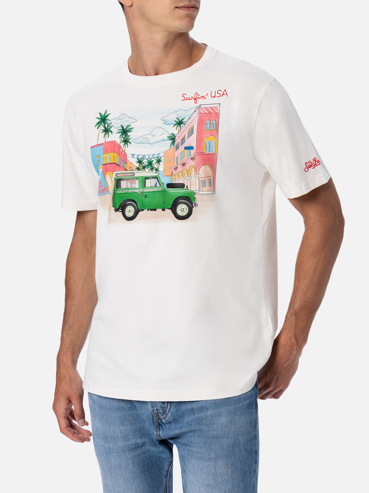 Man cotton t-shirt with placed print and Surfin'USA embroidery - MC2 Saint Barth
