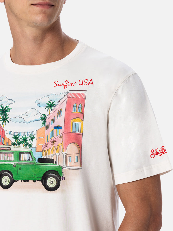 Man cotton t-shirt with placed print and Surfin'USA embroidery - MC2 Saint Barth