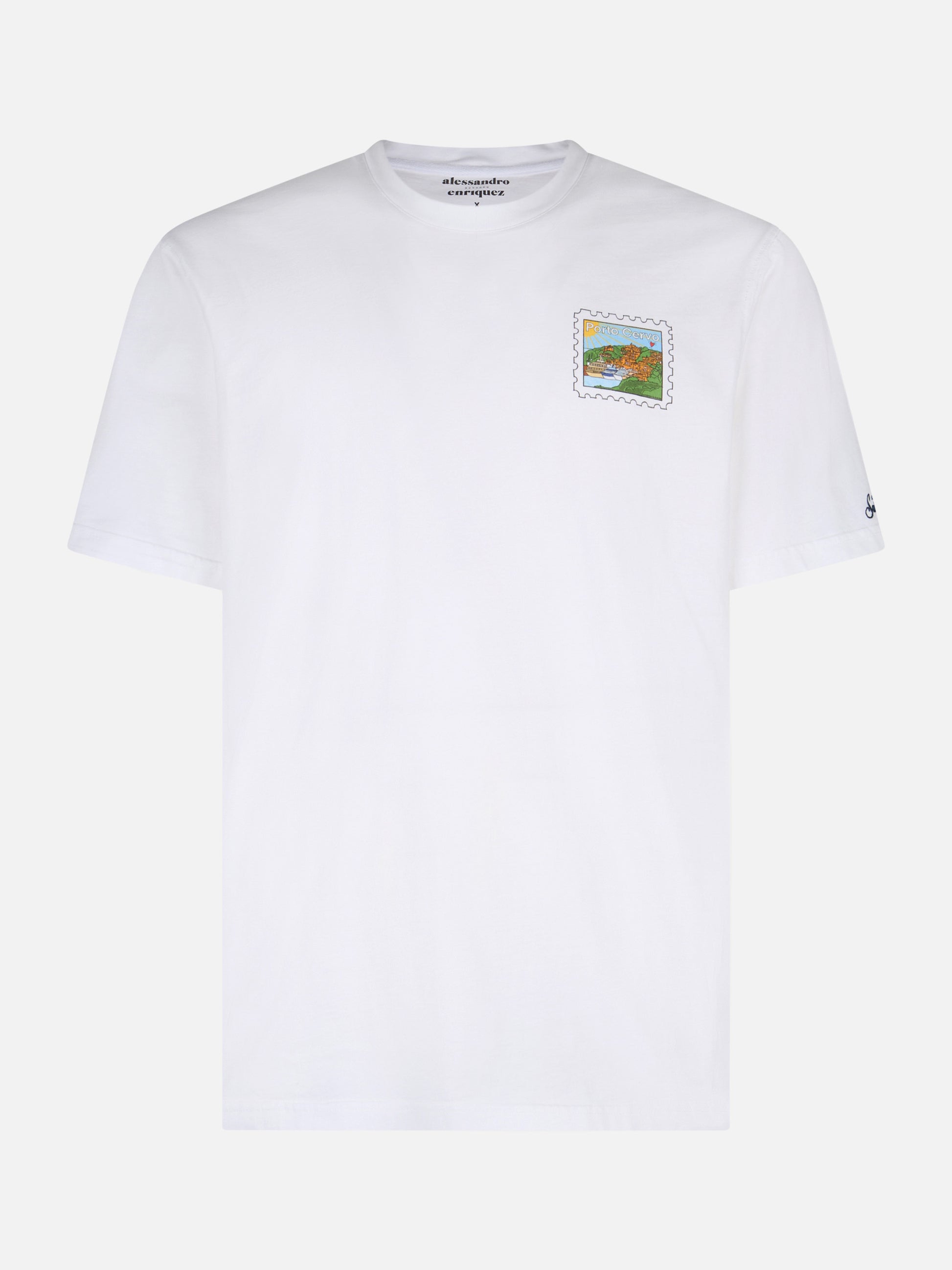 Man cotton t-shirt with Porto Cervo postcard front and back print | ALESSANDRO ENRIQUEZ SPECIAL EDITION - MC2 Saint Barth