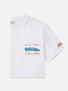Camiseta In un lambo con bordado y estampado de coche en blanco 