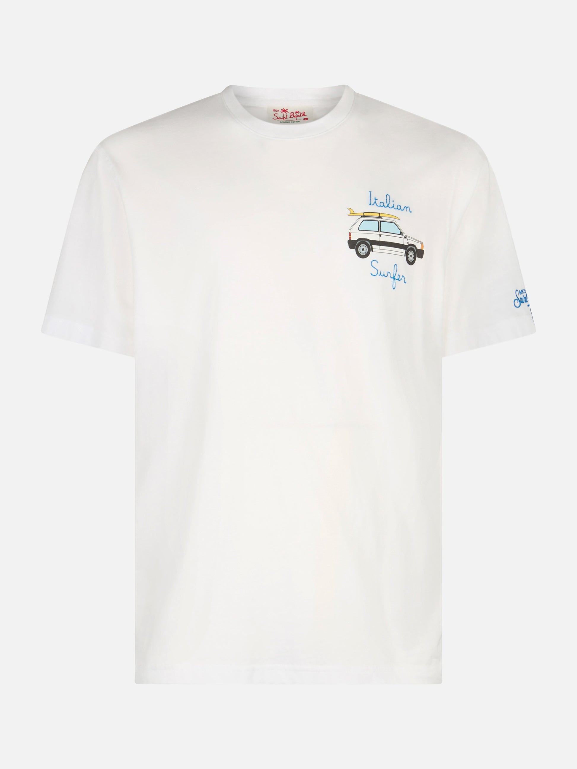 Man cotton t-shirt with Panda print and Italian surfer embroidery | PANDA SPECIAL EDITION - MC2 Saint Barth