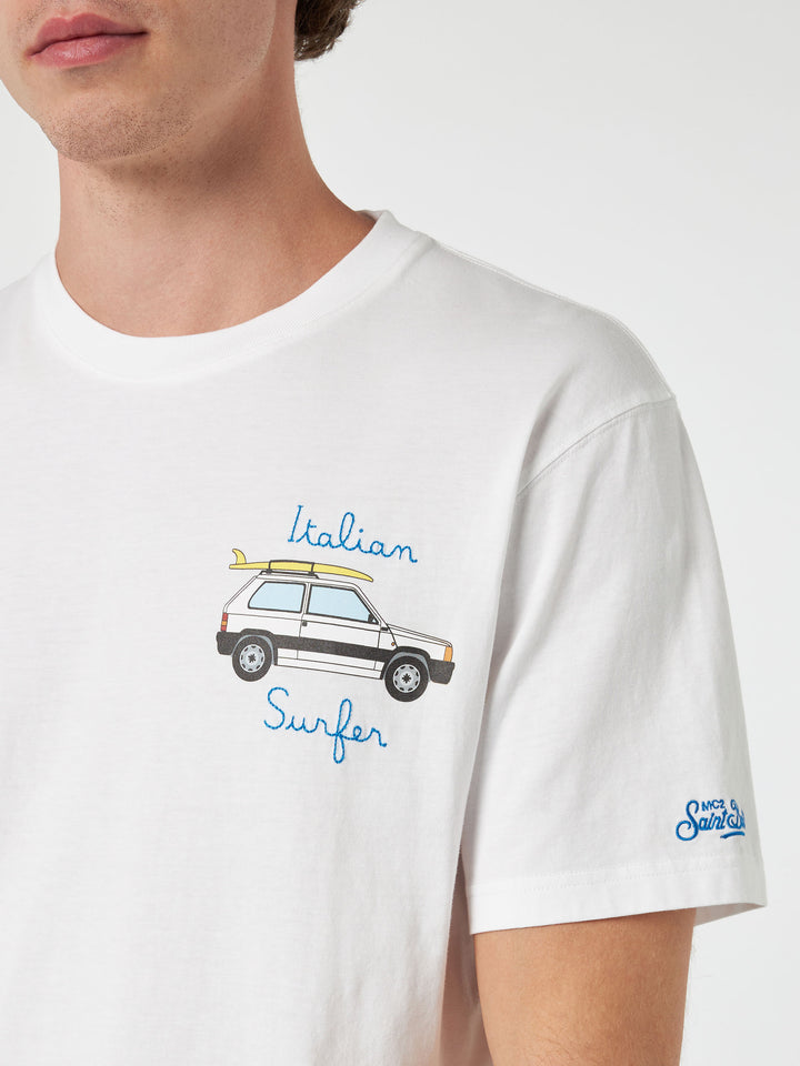 Man cotton t-shirt with Panda print and Italian surfer embroidery | PANDA SPECIAL EDITION - MC2 Saint Barth
