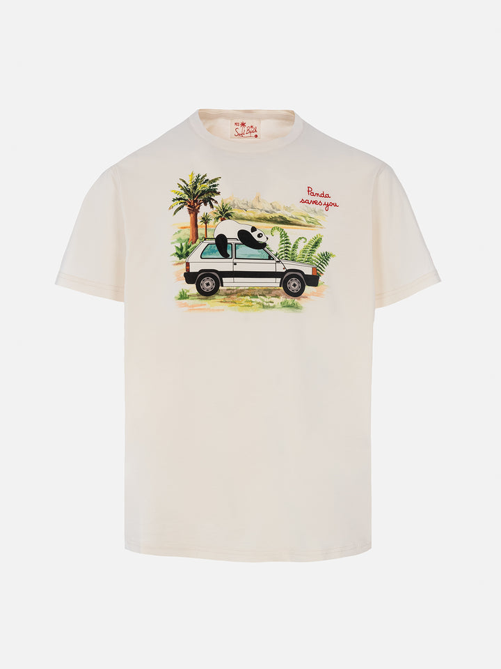 Man cotton t-shirt with panda on Panda print and embroidery | FIAT PANDA SPECIAL EDITION - MC2 Saint Barth