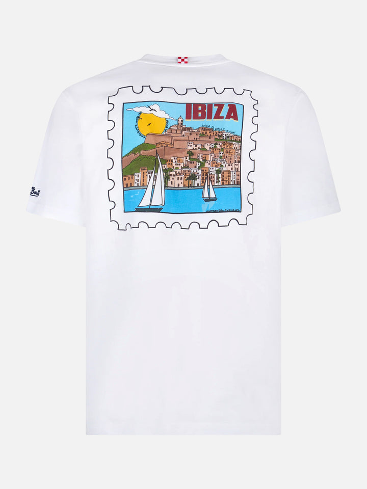 Man cotton t-shirt with Ibiza postcard front and back print | ALESSANDRO ENRIQUEZ SPECIAL EDITION